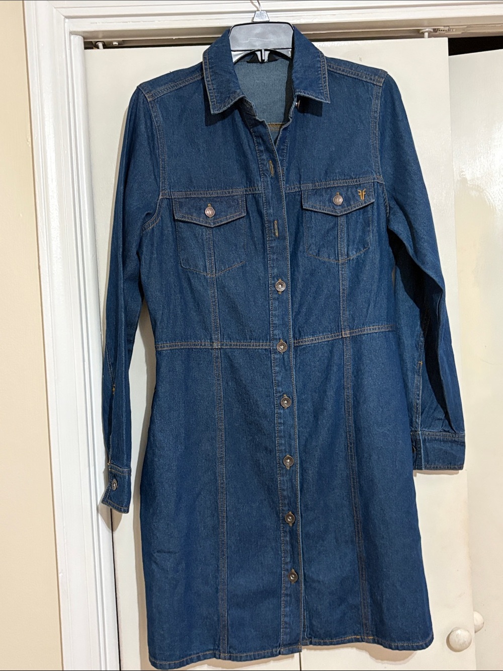 Frye Dark Blue Denim mini dress with Contrast Stitching